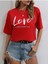 Red Love Baskılı Kadın / Kız Oversize Kırmızı Salas T-Shirt Boyfriend 1