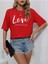 Red Love Baskılı Kadın / Kız Oversize Kırmızı Salas T-Shirt Boyfriend 3