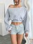 Bol Kesim Dazy Kadın Düz Renk Asimetrik Yaka Uzun Kollu Kırpılmış Sweatshirt 2