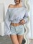 Bol Kesim Dazy Kadın Düz Renk Asimetrik Yaka Uzun Kollu Kırpılmış Sweatshirt 3