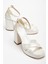 Pekin Beyaz Sedef Cilt Platformlu Açık Burunlu Kalın Topuklu Ayakkabı 2
