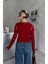 Bordo Şerit Detaylı Parmak Geçmeli Bluz 2