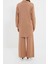 Moda Triko Yüksek Bel Düz Polo Yaka Düşük Kol Casual Günlük Polo Yaka Tunik-Pantolon Triko Takım 5