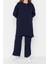 Moda Triko Yüksek Bel Düz Polo Yaka Düşük Kol Casual Günlük Polo Yaka Tunik-Pantolon Triko Takım 1