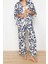 Moda Dokuma Çiçekli Gömlek Yaka Plaj Dokuma Kimono Pantolon Takım 4