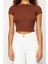 Moda Bisiklet Yaka Örme Slim Düz Desen Casual Günlük Crop Kısa Kol Bluz 1
