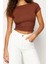 Moda Bisiklet Yaka Örme Slim Düz Desen Casual Günlük Crop Kısa Kol Bluz 3