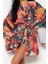 Moda Dokuma Regular Kalıp Crop V Yaka Ispanyol Kol Kelly Basic Tropikal Desen Kimono Kaftan 2