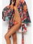Moda Dokuma Regular Kalıp Crop V Yaka Ispanyol Kol Kelly Basic Tropikal Desen Kimono Kaftan 3