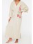 Moda Dokuma Regular Kalıp Uzun V Yaka Standart Kol Keten Karışımlı Kruvaze Etnik Desen Kimono Kaftan 1