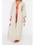 Moda Dokuma Regular Kalıp Uzun V Yaka Standart Kol Keten Karışımlı Kruvaze Etnik Desen Kimono Kaftan 2