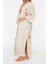 Moda Dokuma Regular Kalıp Uzun V Yaka Standart Kol Keten Karışımlı Kruvaze Etnik Desen Kimono Kaftan 3