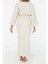 Moda Dokuma Regular Kalıp Uzun V Yaka Standart Kol Keten Karışımlı Kruvaze Etnik Desen Kimono Kaftan 5