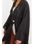 Moda Dokuma Regular Kalıp Uzun V Yaka Ispanyol Kol Flamlı Pamuk Basic Düz Desen Kimono Kaftan 5