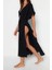 Moda Dokuma Oversize Kalıp Uzun V Yaka Standart Kol Müslin Kruvaze Düz Desen Kimono Kaftan 4