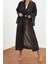 Moda Dokuma Regular Kalıp Uzun V Yaka Ispanyol Kol Flamlı Pamuk Basic Düz Desen Kimono Kaftan 1