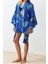 Moda Dokuma Regular Kalıp Crop V Yaka Ispanyol Kol Kelly Basic Tropikal Desen Kimono Kaftan 3