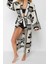 Moda Örme Regular Kalıp Uzun Kruvaze Standart Kol Vual Basic Çizgili Desen Kimono Kaftan 3
