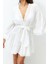 Moda Örme Oversize Kalıp Midi V Yaka Büzgülüfırfırlı Kol Crinkle Eteği Fırfırlı Düz Kimono Kaftan 4