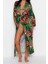 Moda Dokuma Regular Kalıp Uzun Şal Yaka Standart Kol Shally Basic Tropikal Desen Kimono Kaftan 4
