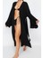 Moda Dokuma Regular Kalıp Uzun V Yaka Normal Kol Flamlı Pamuk Eteği Fırfırlı Düz Desen Kimono Kaftan 2