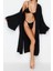 Moda Dokuma Regular Kalıp Uzun V Yaka Normal Kol Flamlı Pamuk Eteği Fırfırlı Düz Desen Kimono Kaftan 3