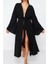 Moda Dokuma Regular Kalıp Uzun V Yaka Normal Kol Flamlı Pamuk Eteği Fırfırlı Düz Desen Kimono Kaftan 4