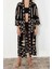 Moda Dokuma Regular Kalıp Uzun V Yaka Standart Kol Shally Basic Geometrik Desen Kimono Kaftan 1