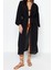Moda Dokuma Regular Kalıp Uzun V Yaka Standart Kol Crinkle Basic Düz Desen Kimono Kaftan 3