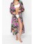 Moda Dokuma Regular Kalıp Uzun Şal Yaka Standart Kol Shally Basic Tropikal Desen Kimono Kaftan 3