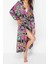 Moda Dokuma Regular Kalıp Uzun Şal Yaka Standart Kol Shally Basic Tropikal Desen Kimono Kaftan 4
