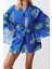 Moda Dokuma Regular Kalıp Crop V Yaka Ispanyol Kol Kelly Basic Tropikal Desen Kimono Kaftan 2