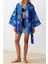 Moda Dokuma Regular Kalıp Crop V Yaka Ispanyol Kol Kelly Basic Tropikal Desen Kimono Kaftan 4