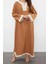 Moda Dokuma Rahat Kalıp Maxi V Yaka Düşük Kol Saten Basic Renk Bloklu Tesettür Giyim Kimono Kaftan 2