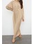 Moda Dokuma Rahat Kalıp Maxi V Yaka Düşük Kol Keten Görünümlü Basic Tesettür Giyim Kimono Kaftan 3