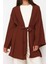 Moda Dokuma Rahat Kalıp Midi V Yaka Düşük Kol Keten Görünümlü Kruvaze Tesettür Giyim Kimono Kaftan 3