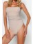 Kadın Moda Atma Kap Kolsuz Slip Yaka Pembe Straplez Drapeli Simli High Leg Regular Mayo 3