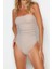 Kadın Moda Atma Kap Kolsuz Slip Yaka Pembe Straplez Drapeli Simli High Leg Regular Mayo 4