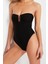 Kadın Moda Atma Kap Askılı Brief Yaka Siyah Straplez Aksesuarlı High Leg Regular Mayo 3