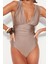 Kadın Moda Sabit Kap Askılı Brief Yaka Kiremit Derin Dekolteli Drapeli Regular Mayo 2