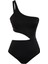 Kadın Moda Atma Kap Cut Out Tek Kol Carmen Yaka Siyah Tek Omuz Cut Out Pencereli Regular Mayokini 1