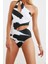 Kadın Moda Atma Kap Askılı Brazilian Yaka Soyut Desenli Tek Omuz Cut Out Pencereli Regular Mayo 2