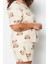Tarz Rahat Büyük Beden Kısa Kollu Geniş Paça Ayıcık Baskılı Pamuklu Örme Pijama Takımı 4