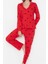 Tarz Rahat Uzun Kollu Boru Paça %100 Pamuklu Kalp Desenli Örme Pijama Takımı 1