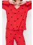 Tarz Rahat Uzun Kollu Boru Paça %100 Pamuklu Kalp Desenli Örme Pijama Takımı 4