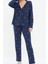 Tarz Rahat Uzun Kollu Boru Paça Pamuklu Kalp Desenli Örme Pijama Takımı 1