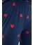 Tarz Rahat Uzun Kollu Boru Paça Pamuklu Kalp Desenli Örme Pijama Takımı 5