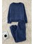 Tarz Rahat Uzun Kollu Boru Paça Kırmızı Puantiyeli Polar Kışlık Örme Pijama Takımı 1