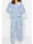 Tarz Rahat Uzun Kollu Boru Paça Pembe Yaka Wellsoft Kışlık Örme Pijama Takımı 1
