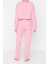 Tarz Rahat Uzun Kollu Boru Paça Fitilli Pamuklu Nakışlı Örme Pijama Takımı 5